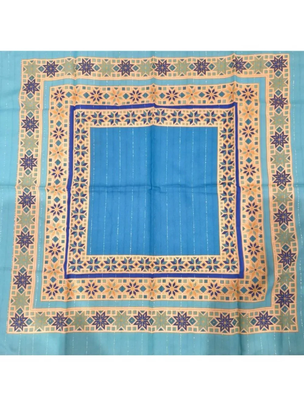 Vtg Berkshire Scarf Made in Italy Bright Blue Mosaic Geometric Square Polyester